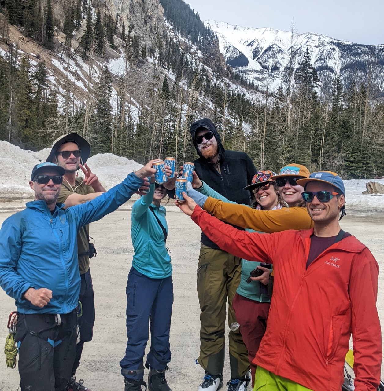 Lead Guide Judson Wright (left) celebrates the successful completion of the Bow to Yoho traverse with his guests.